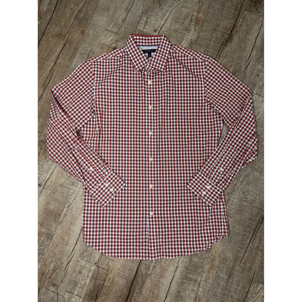 Banana Republic Mens Slim Fit Non-Iron Gingham Button Down Shirt Red Blue M 15.5